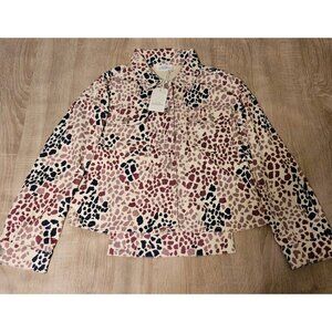 Emily Wonder Size M Cream & Purple Animal Print Corduroy Jacket New